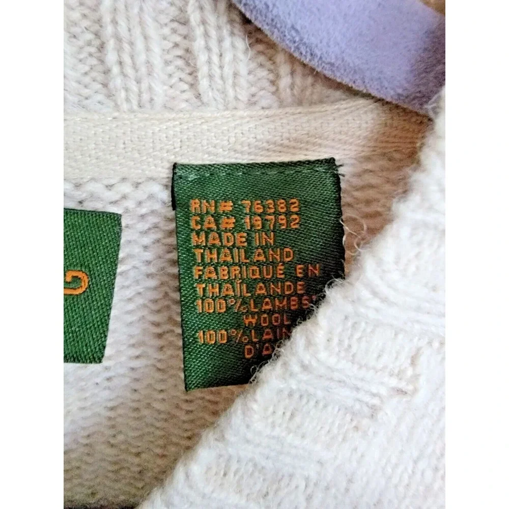 Timberland Mens L V-Neck Y2K Vintage Lambswool Sweater Beige Tan Large Logo‎